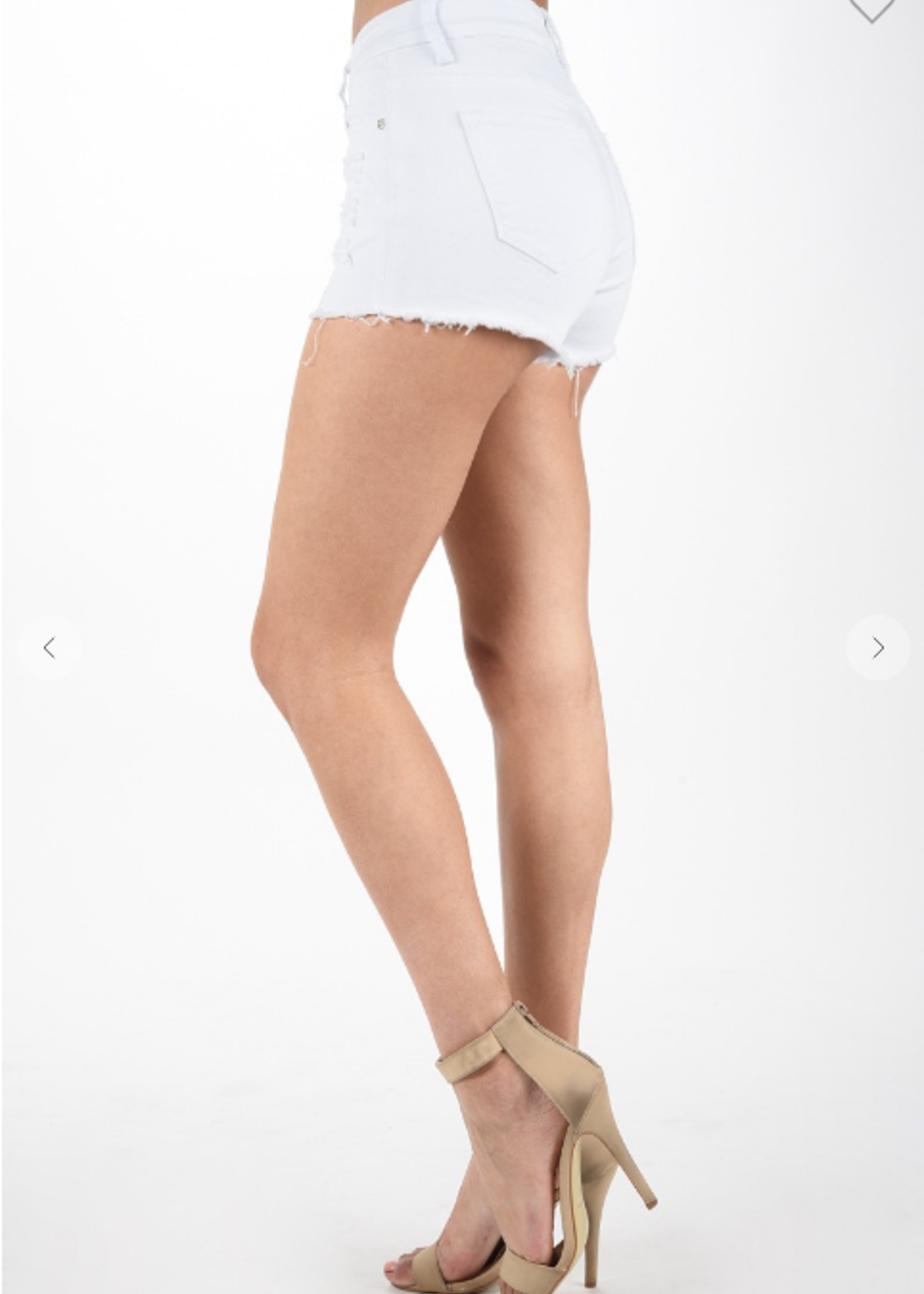 Distressed Denim Shorts - White