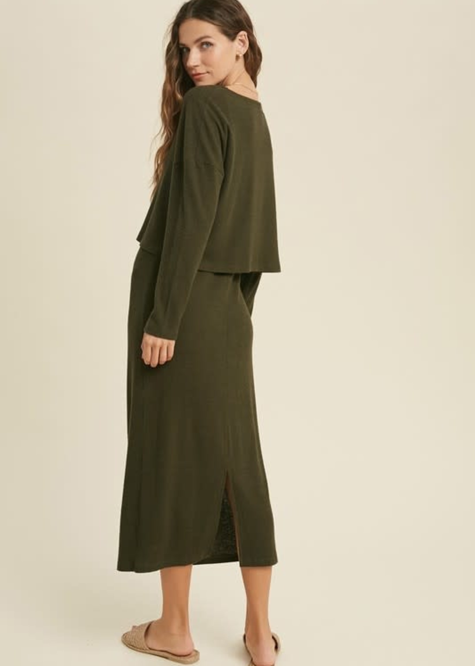 Ribbed Two Piece Dress - Olive