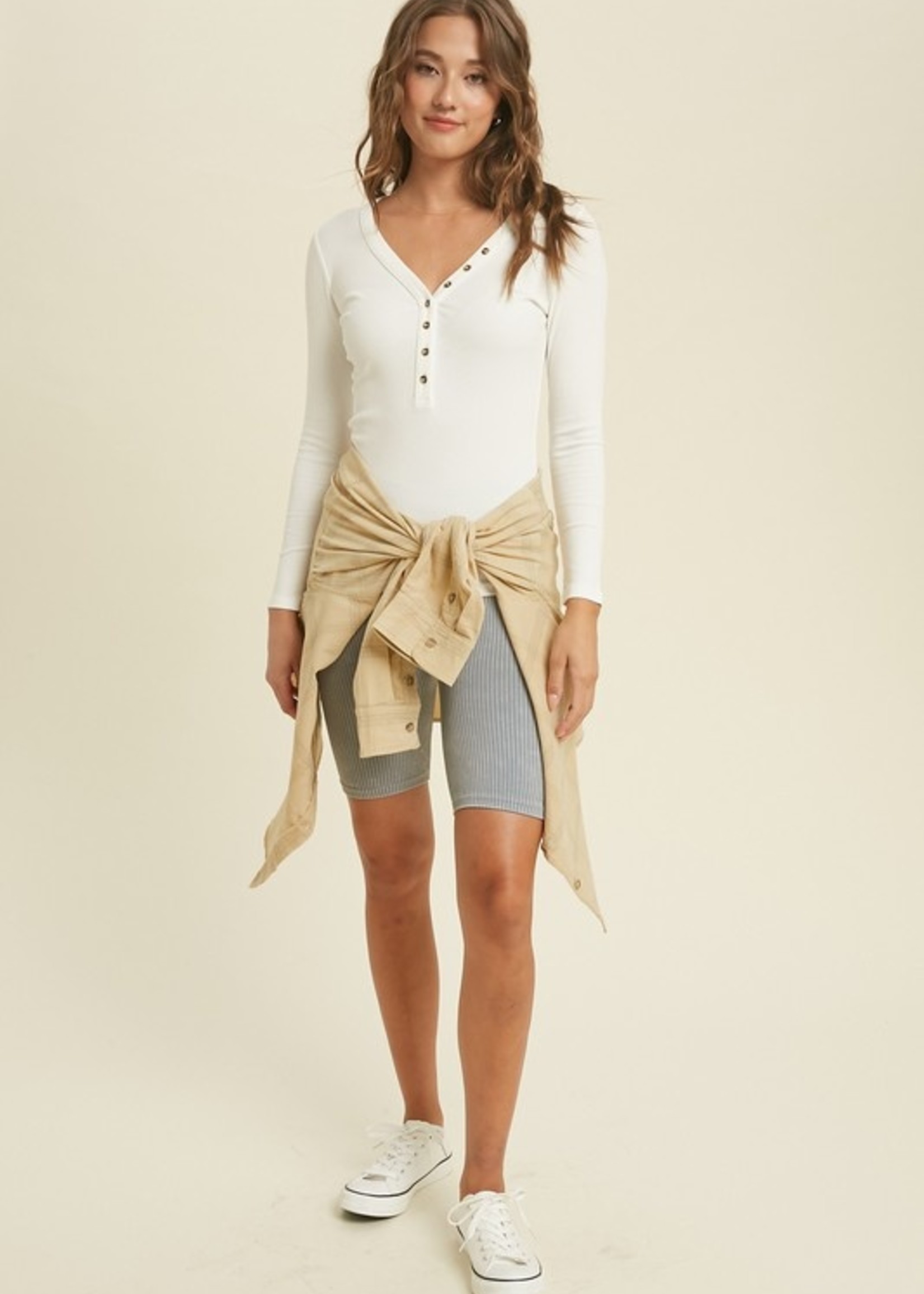 Ribbed button up Top - Ivory