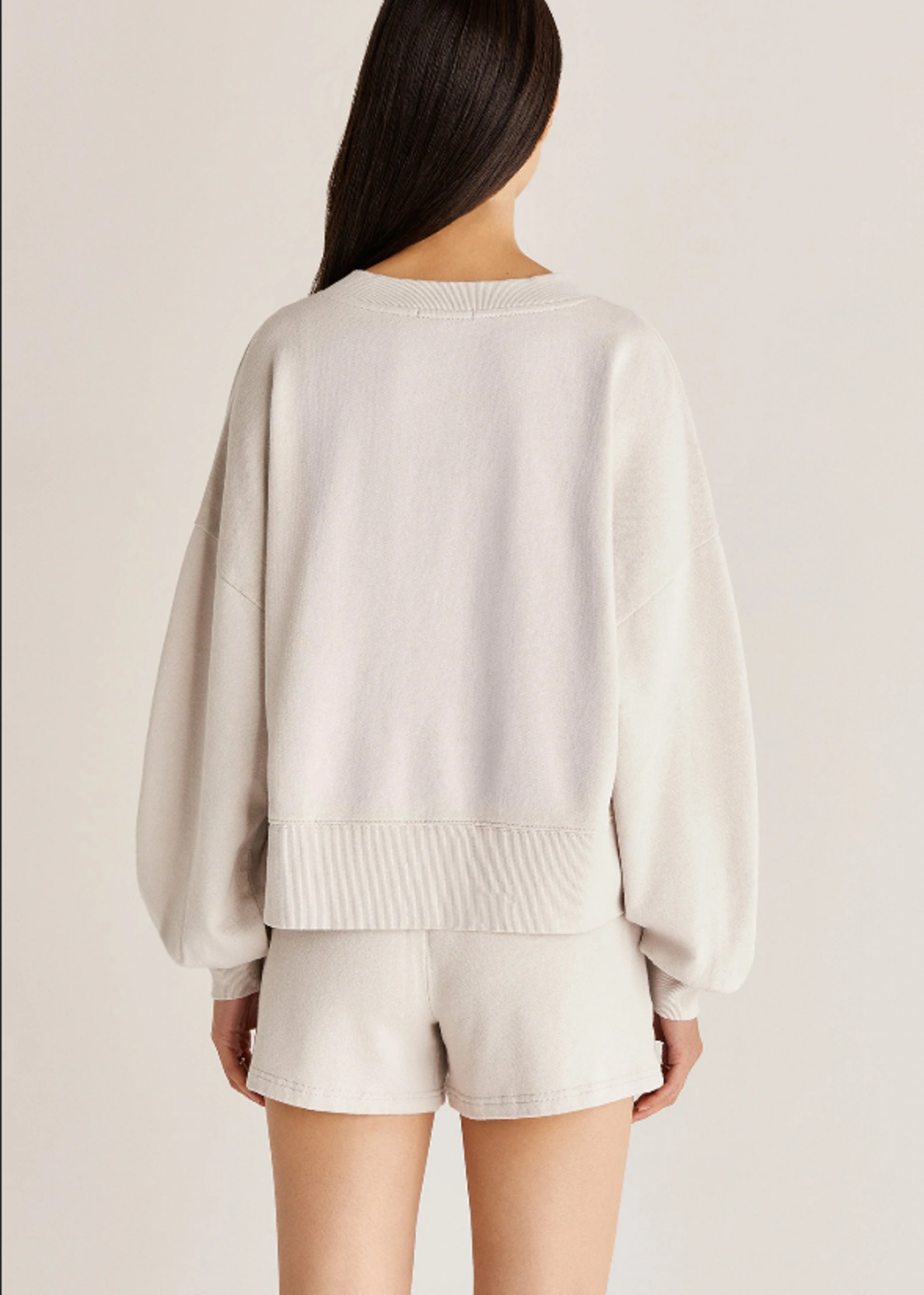 Z Supply Hana Henley Sweatshirt - Soft Grey