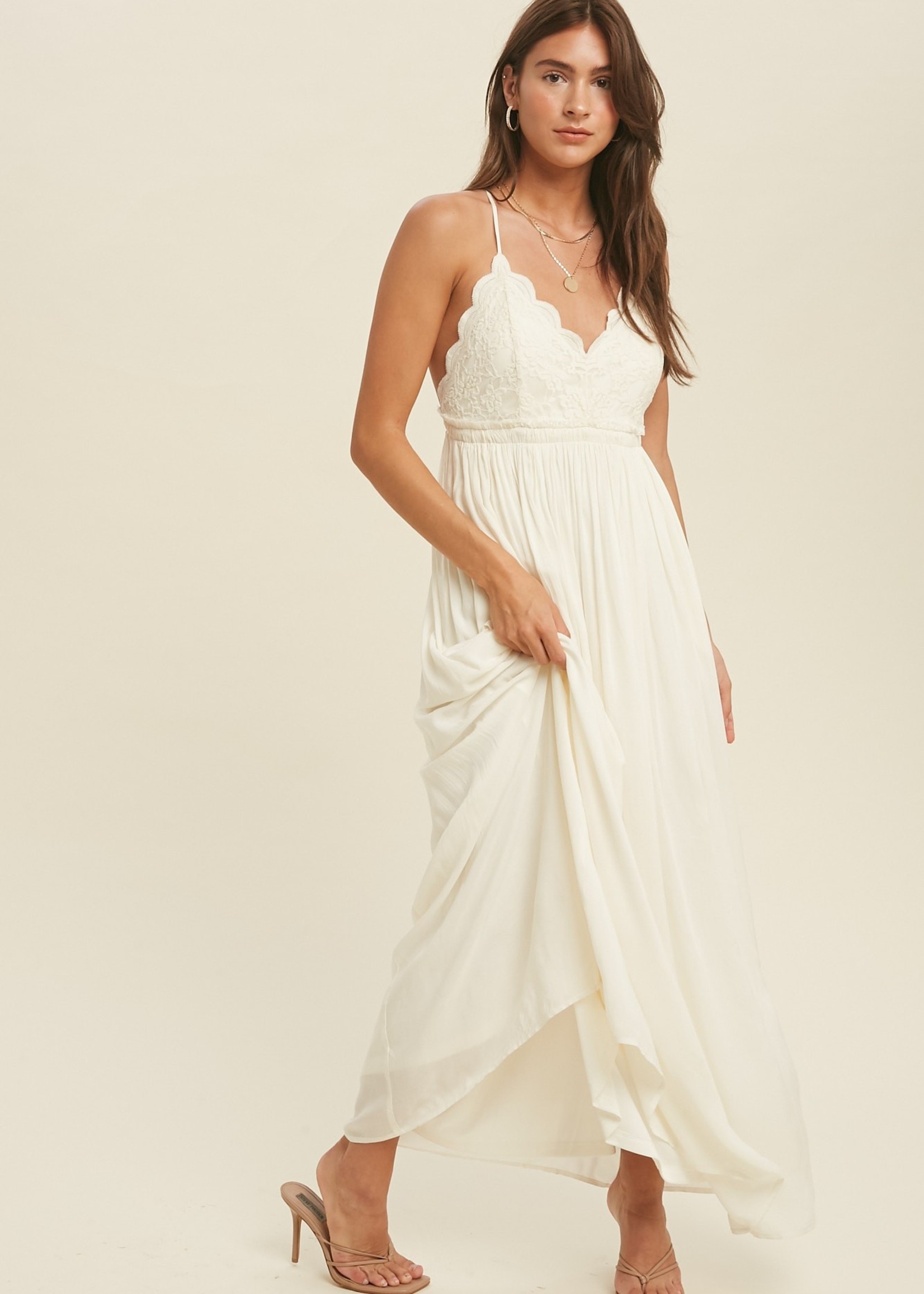 Lace Scallop Maxi Dress - White