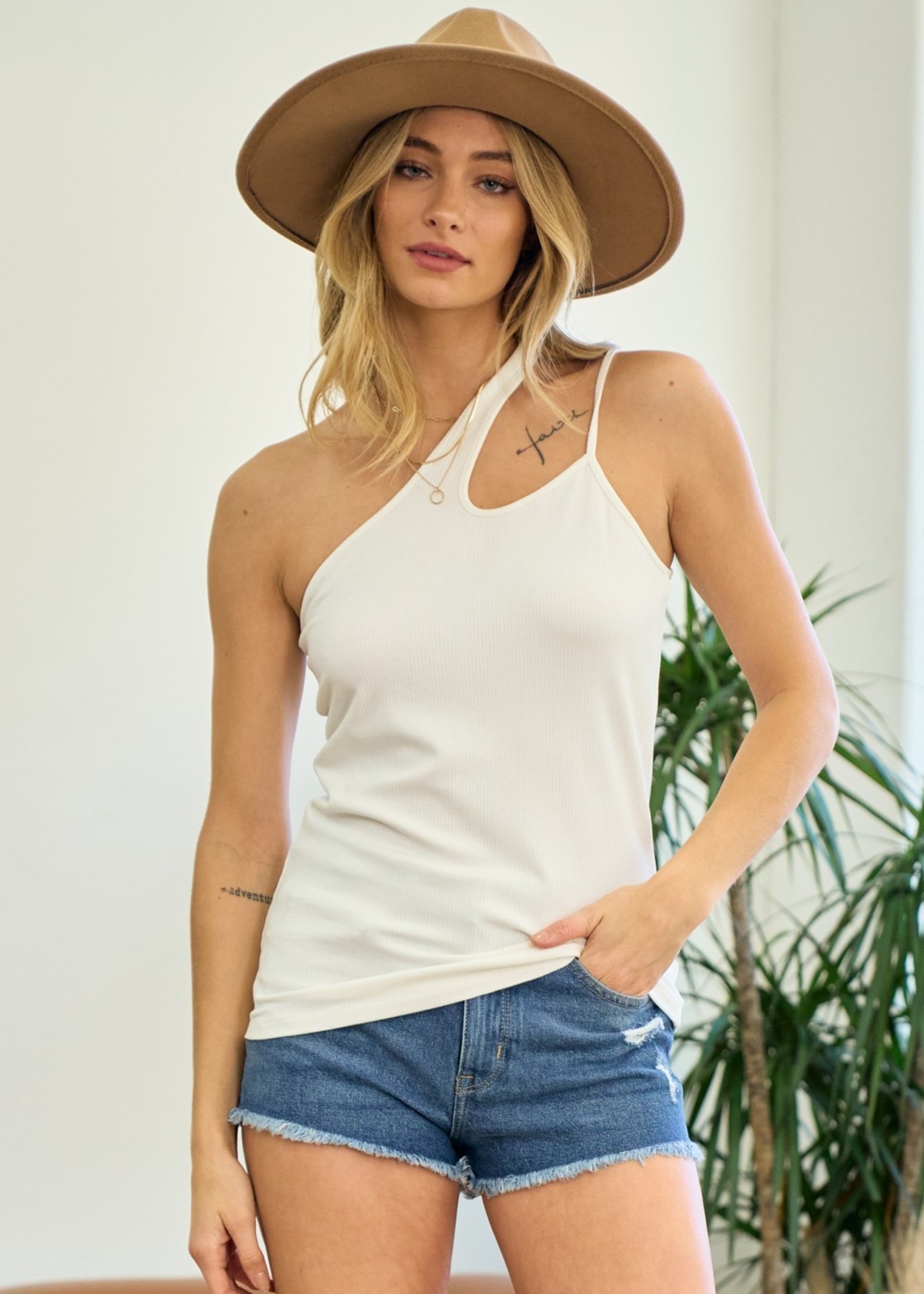 One Shoulder Cutout Tank - Off White