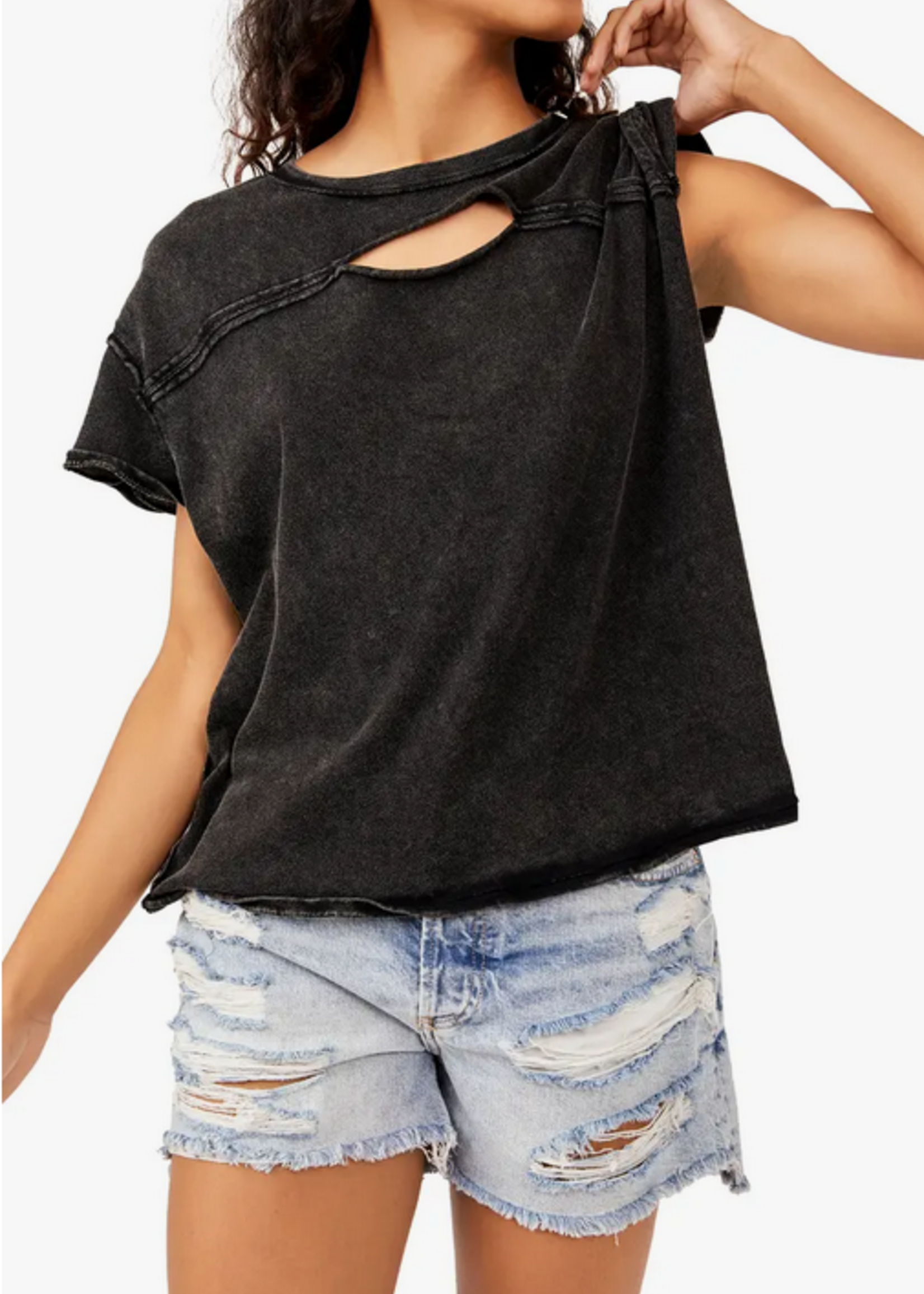 Free People Cut Out Tee - Black