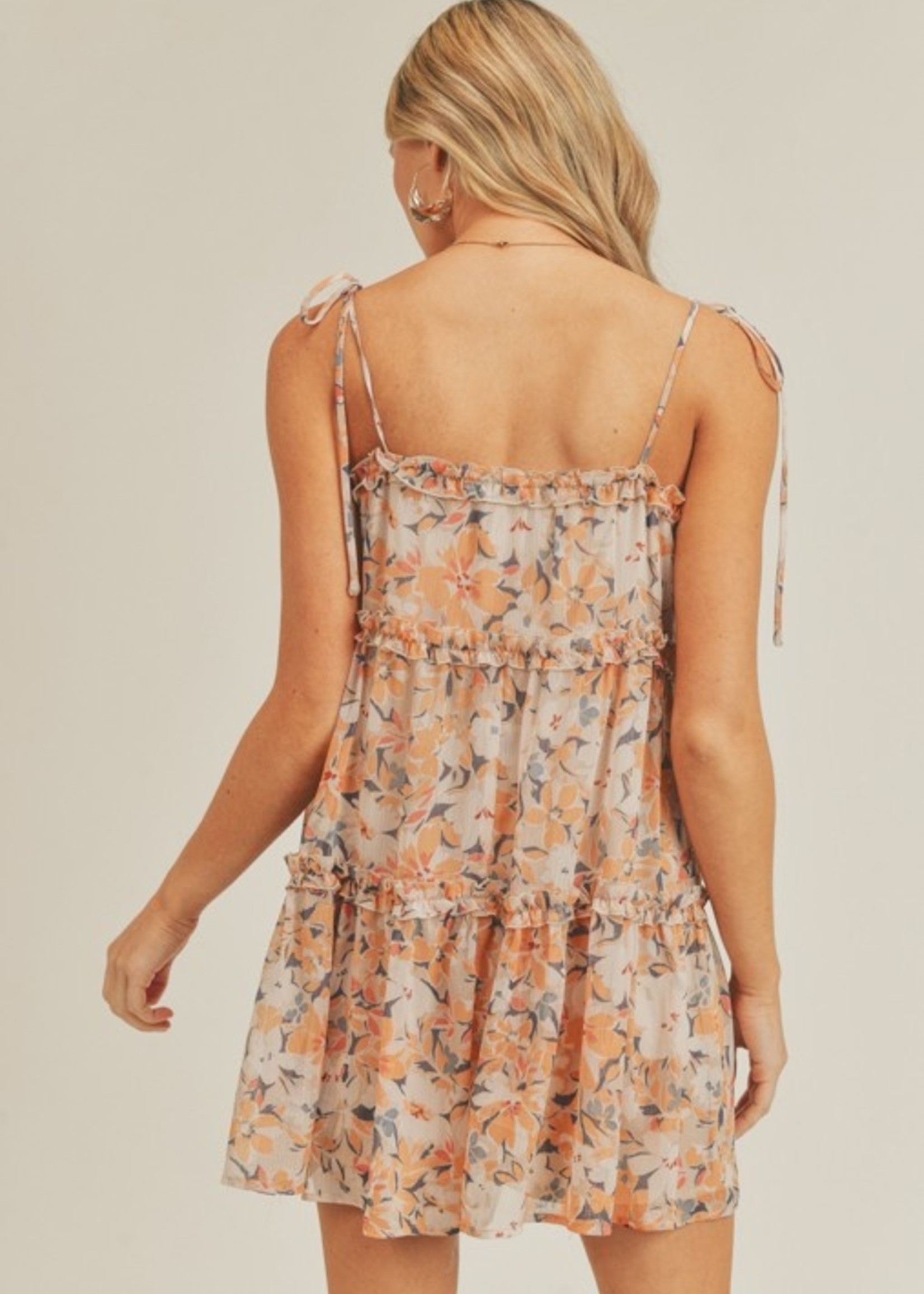 Tie Shoulder Ruffle Dress - Taupe Apricot