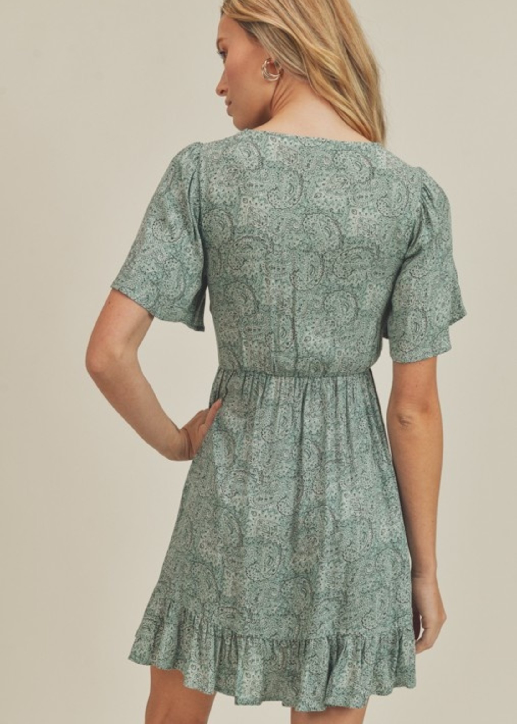 Printed Tie Front Dress - Green