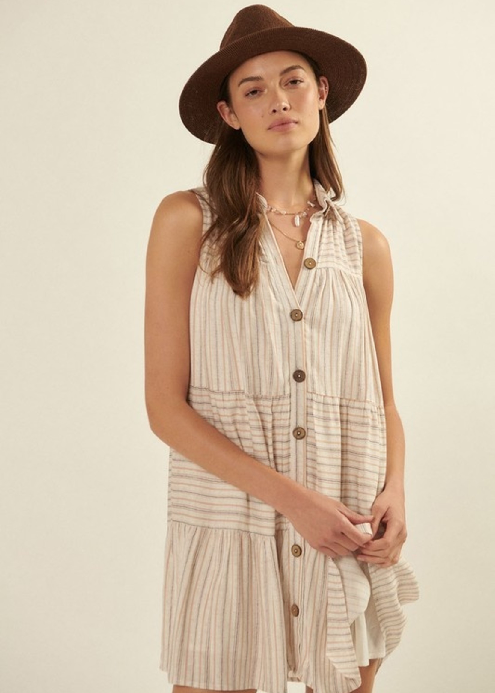 Button Up Dress - Oatmeal Stripe