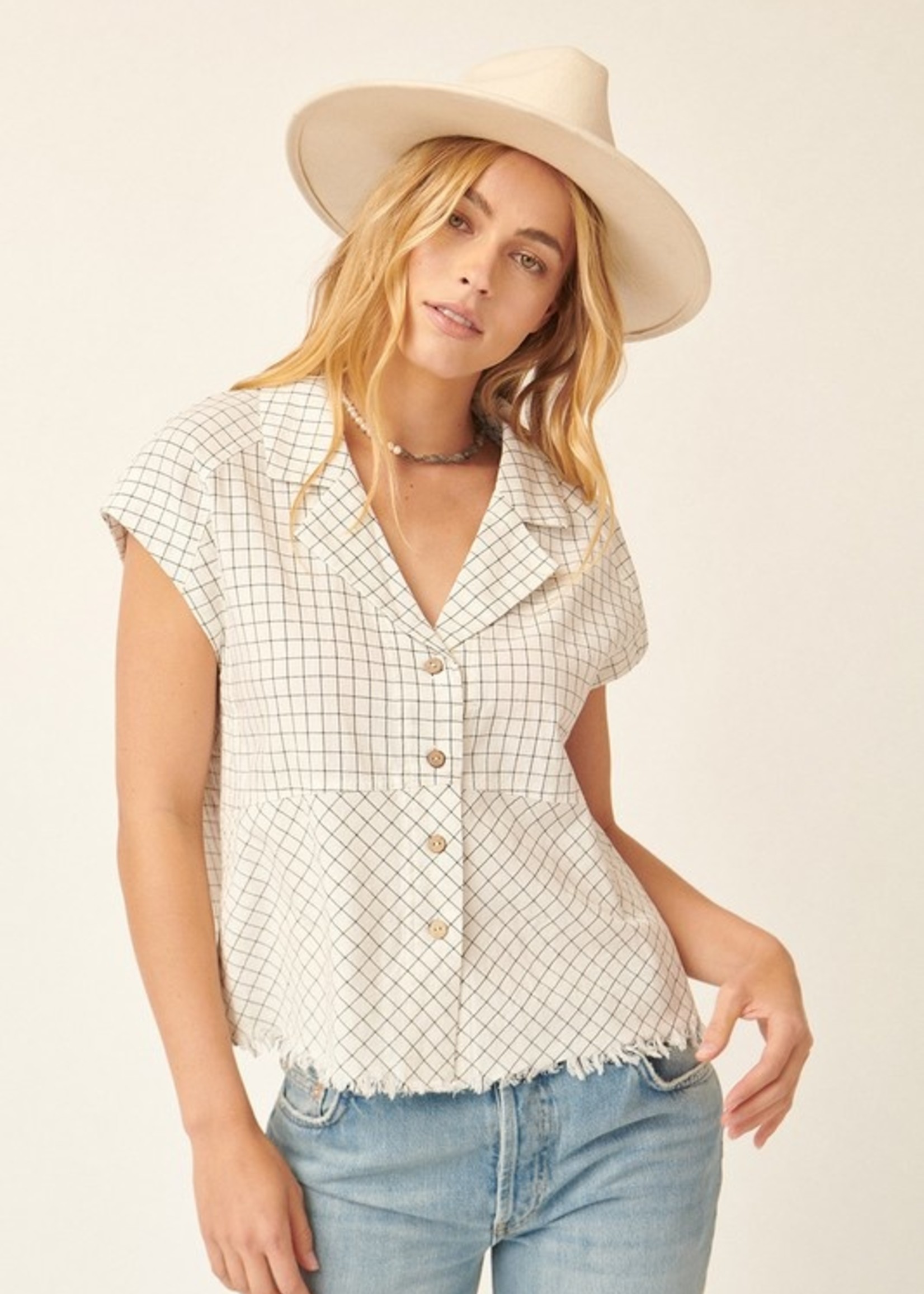 Button Up Checkered Shirt - Off White