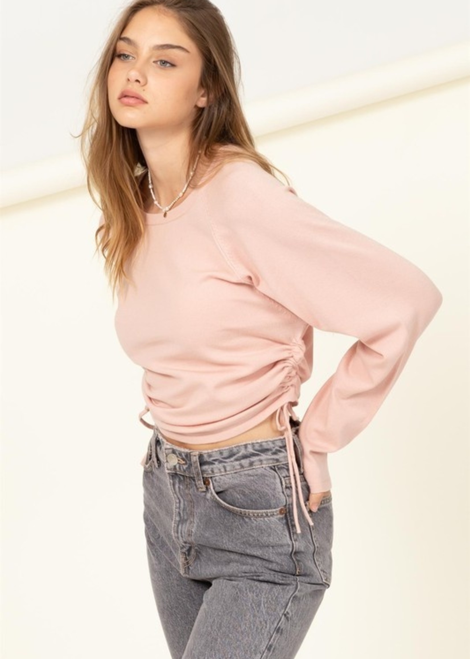 Side Ruched Sweater - Olive Boutique