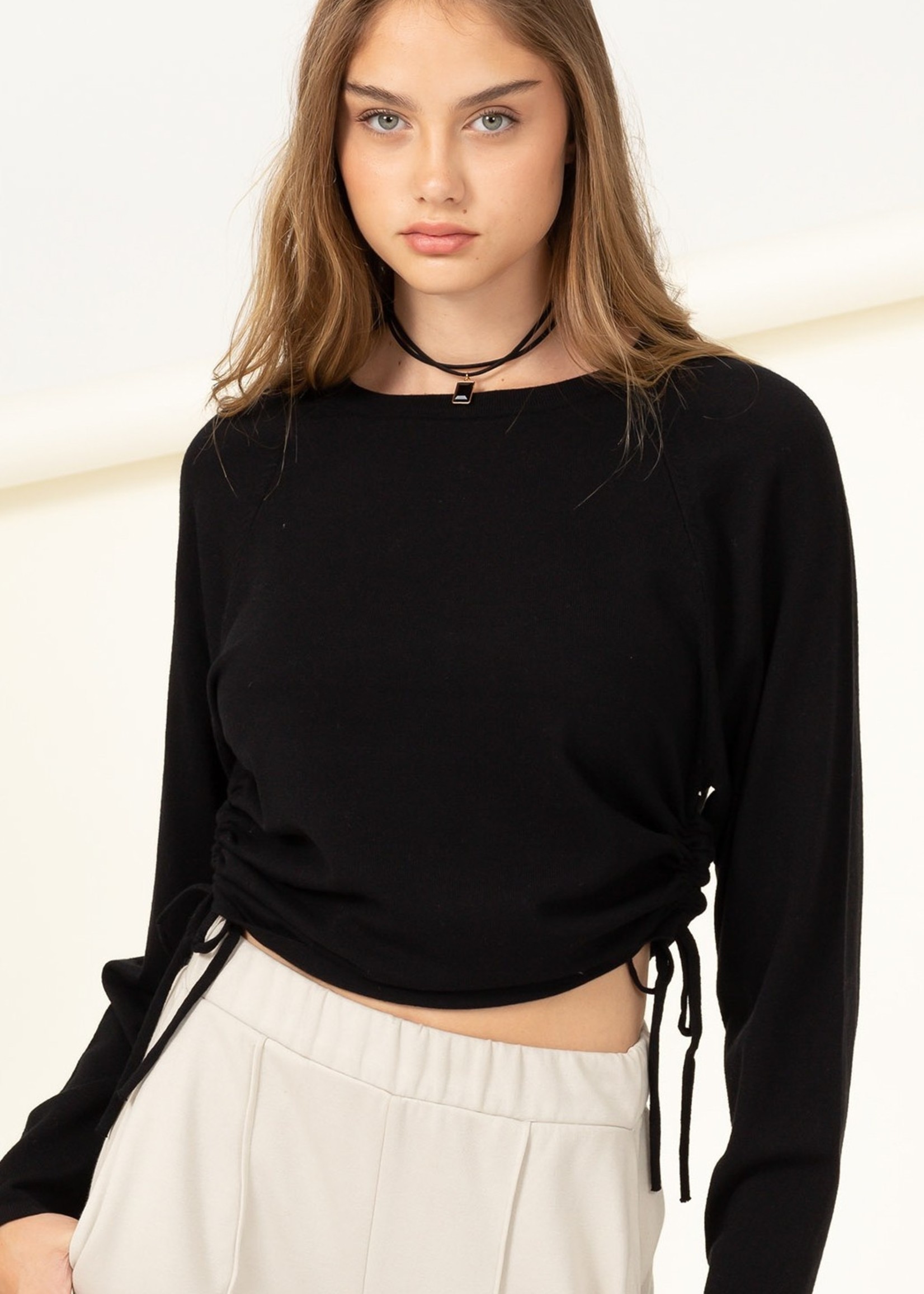 Side Ruched Sweater - Olive Boutique