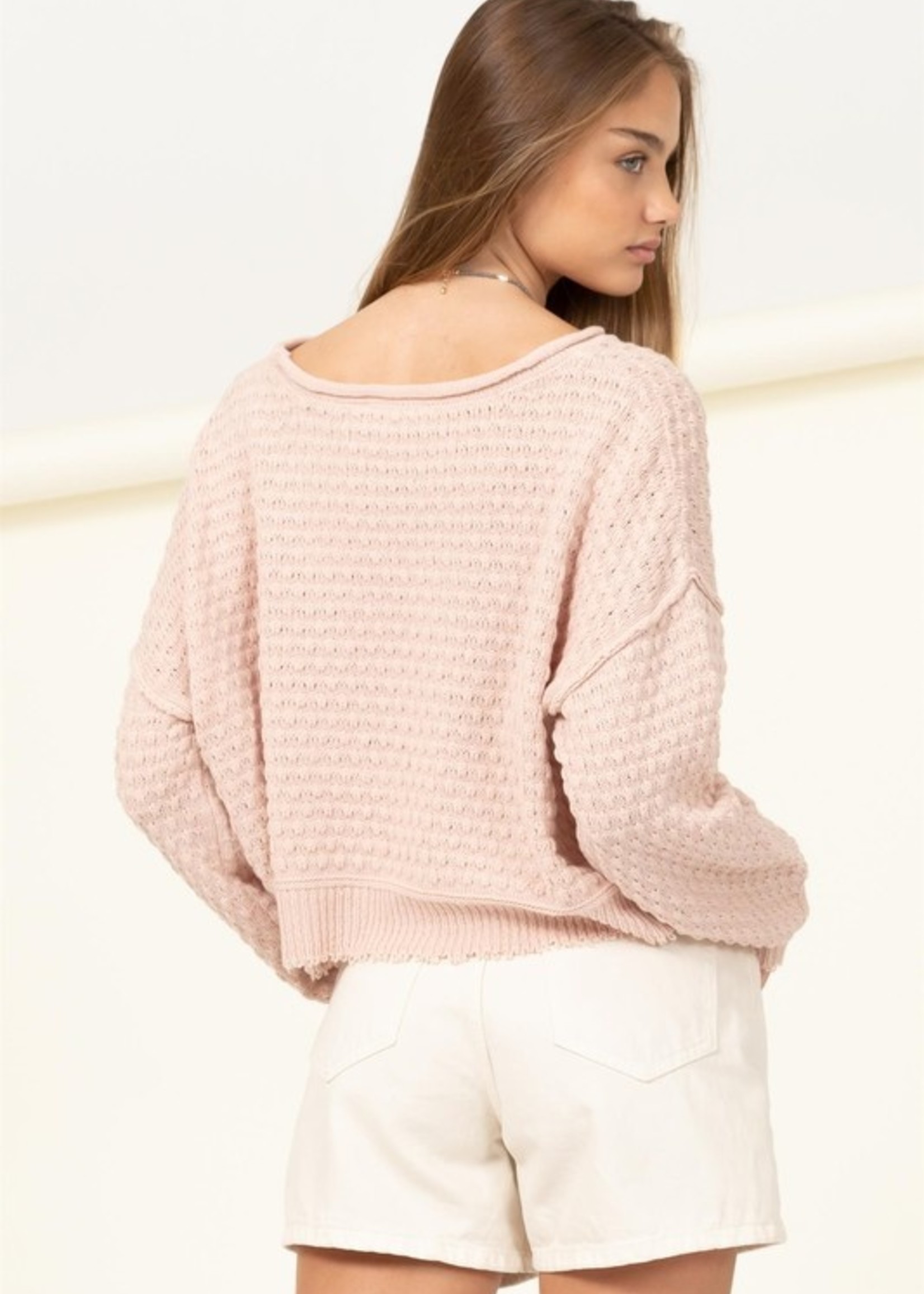 Textured Sweater with Distressed Bottom