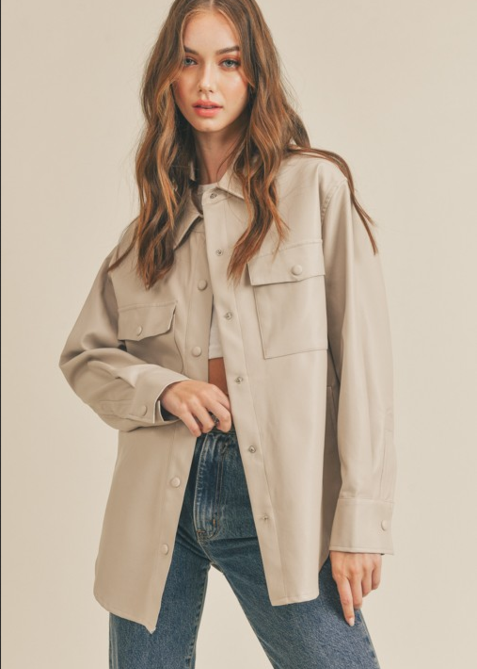 beige leather shacket
