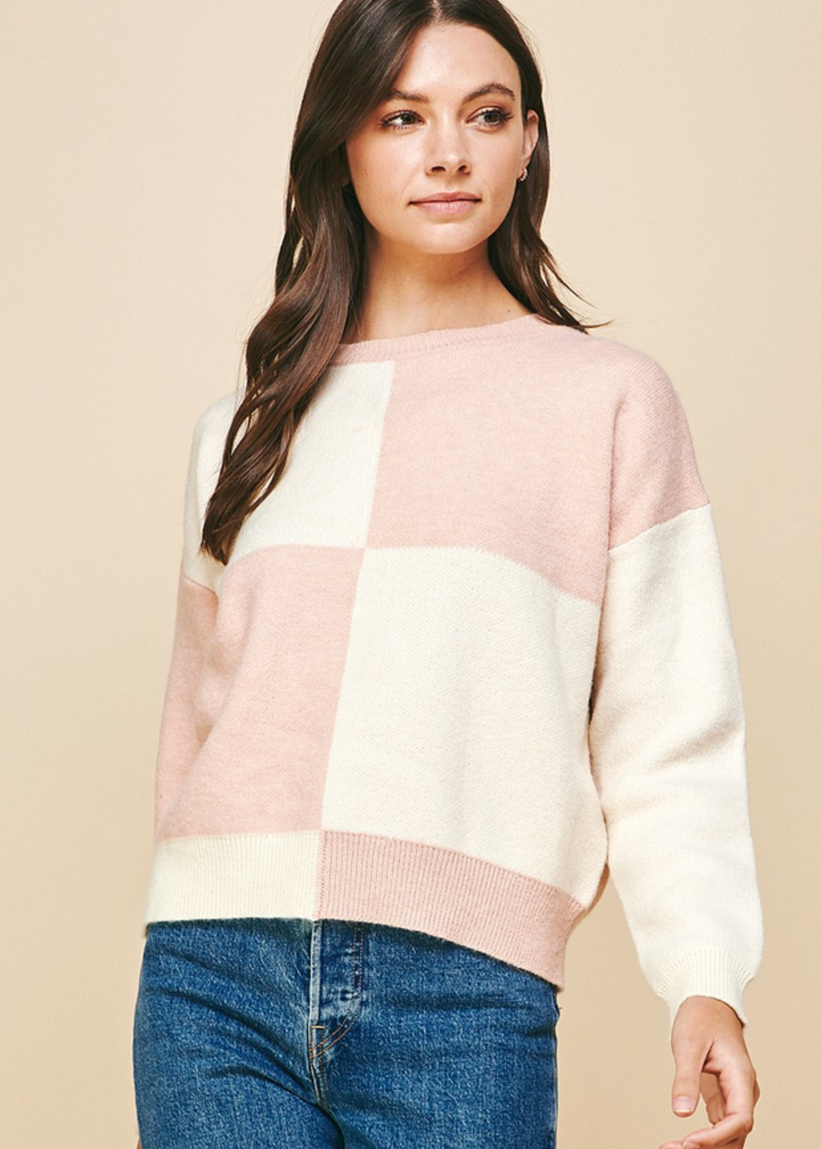 Colorblock Sweater - Pink/Ivory