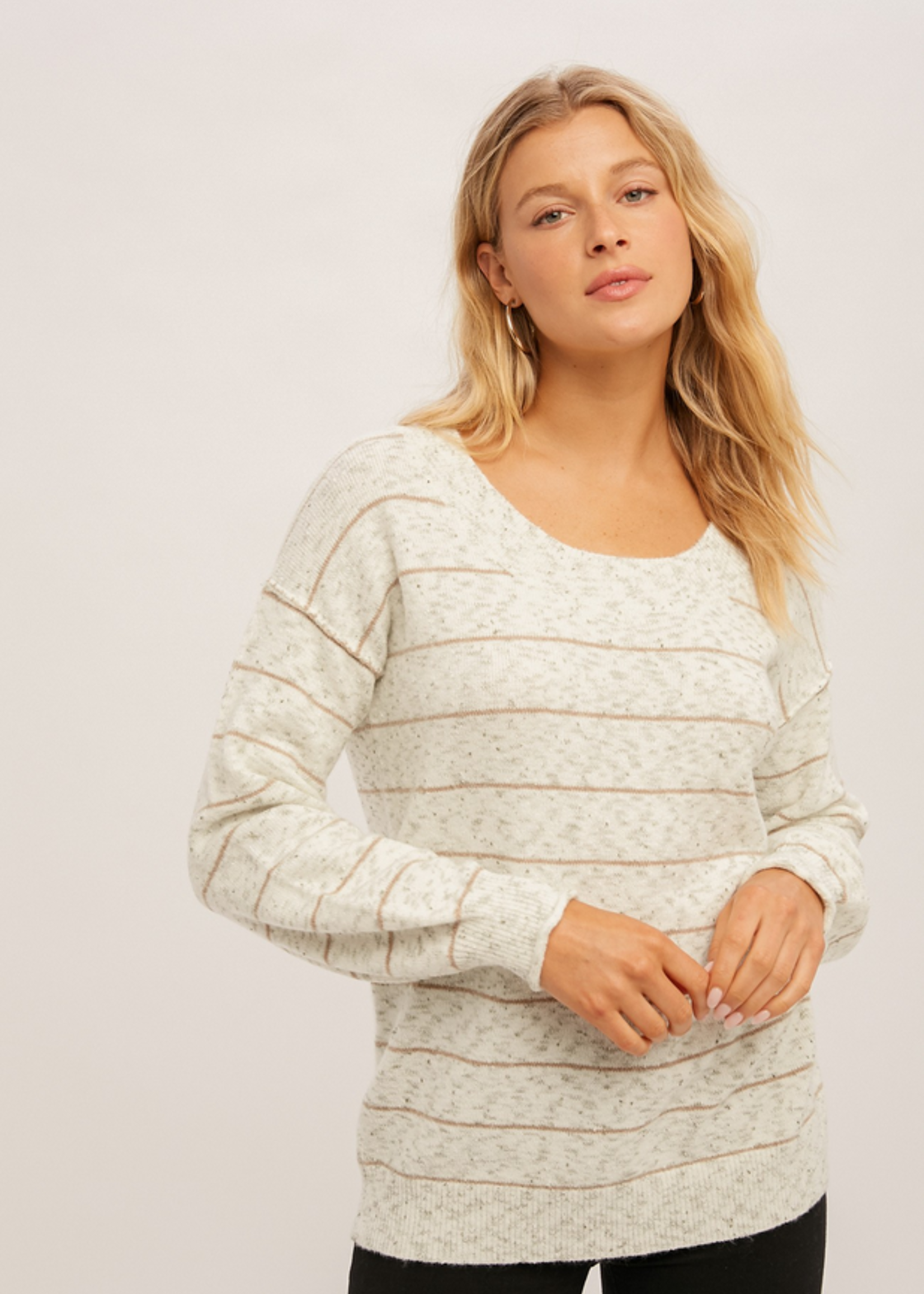 Pin Stripe Relaxed Fit Sweater - Taupe
