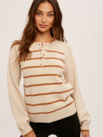 Stripe Henley Sweater - Stone