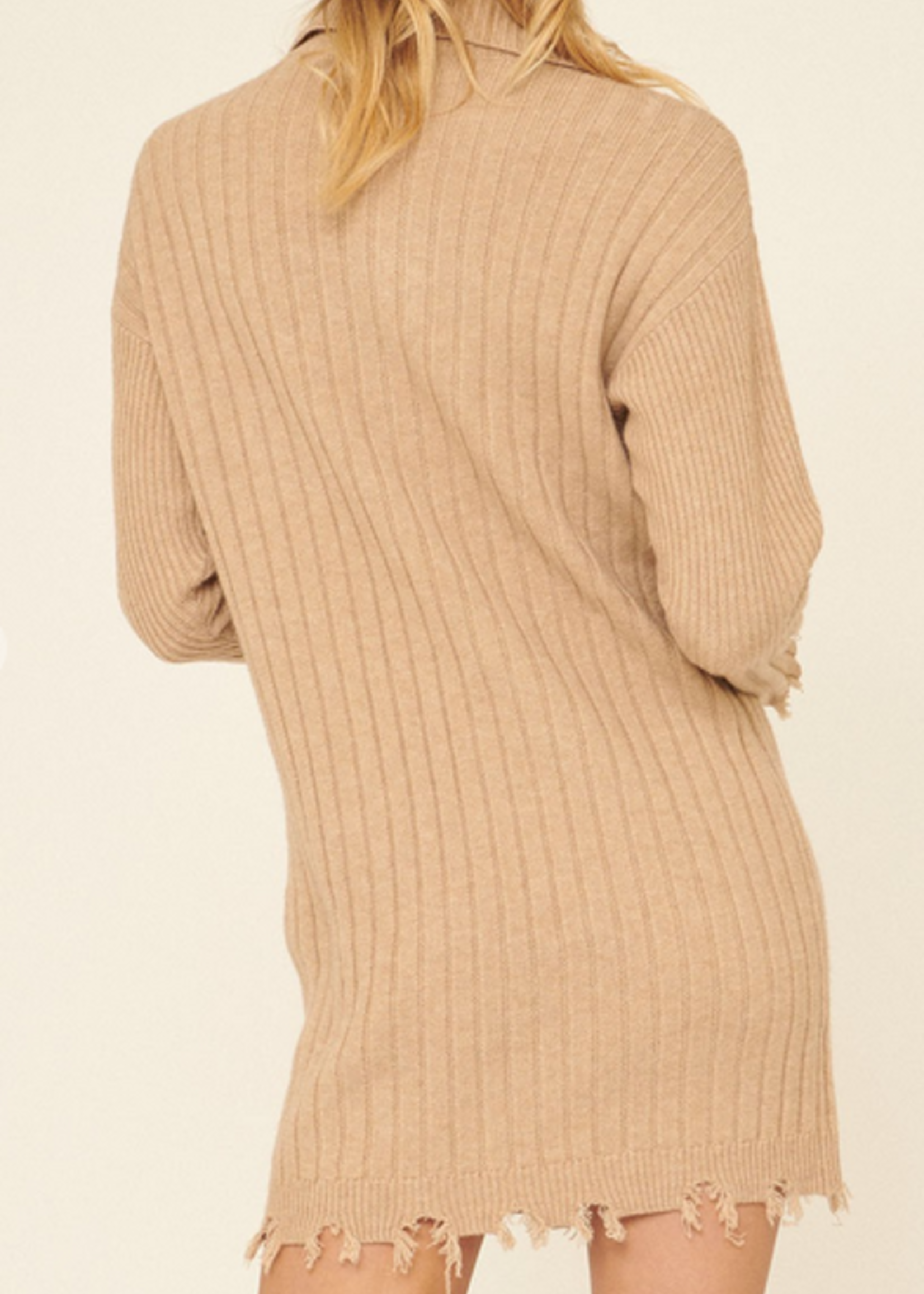 G0301 - Distressed Sweater Dress - Sand - Olive Boutique