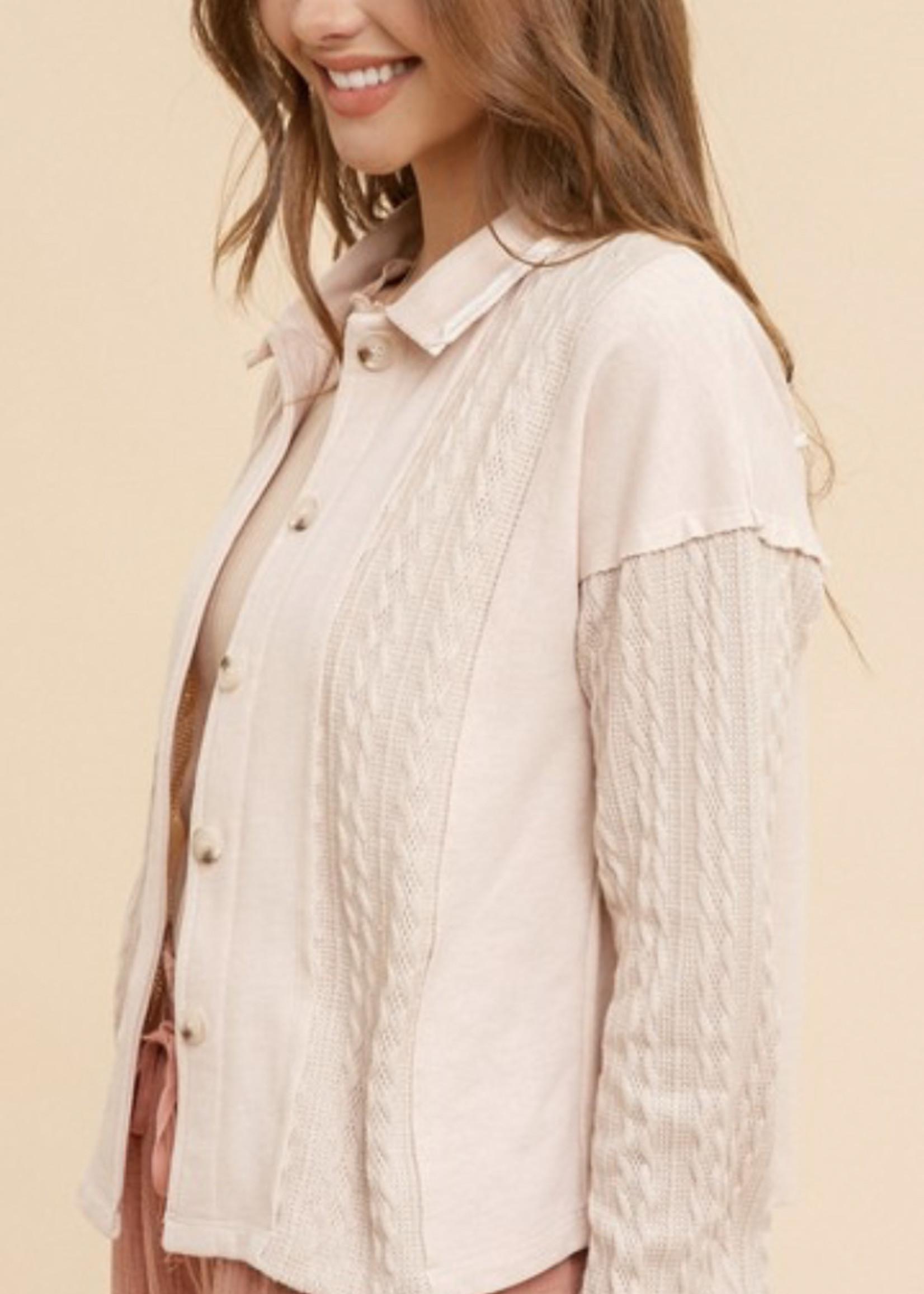 Cable and Knit Shacket - Blush/Taupe