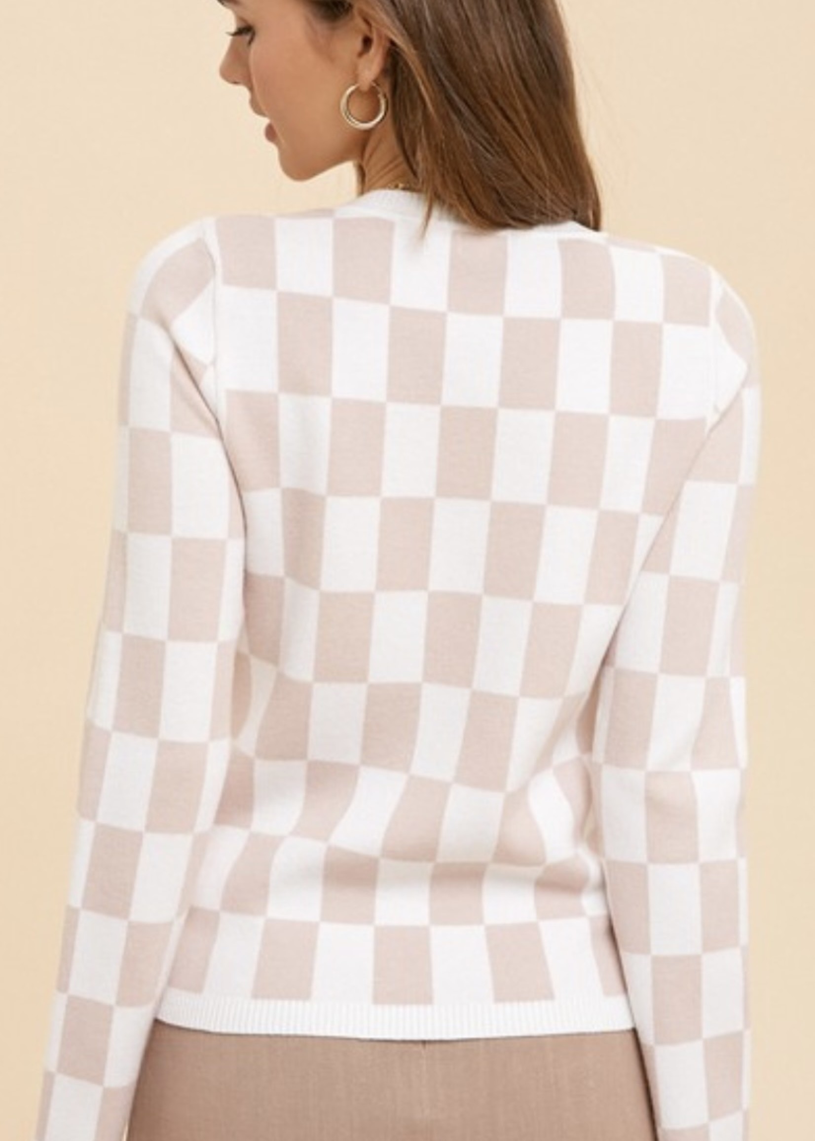 Checkerboard Crewneck Sweater - Blush