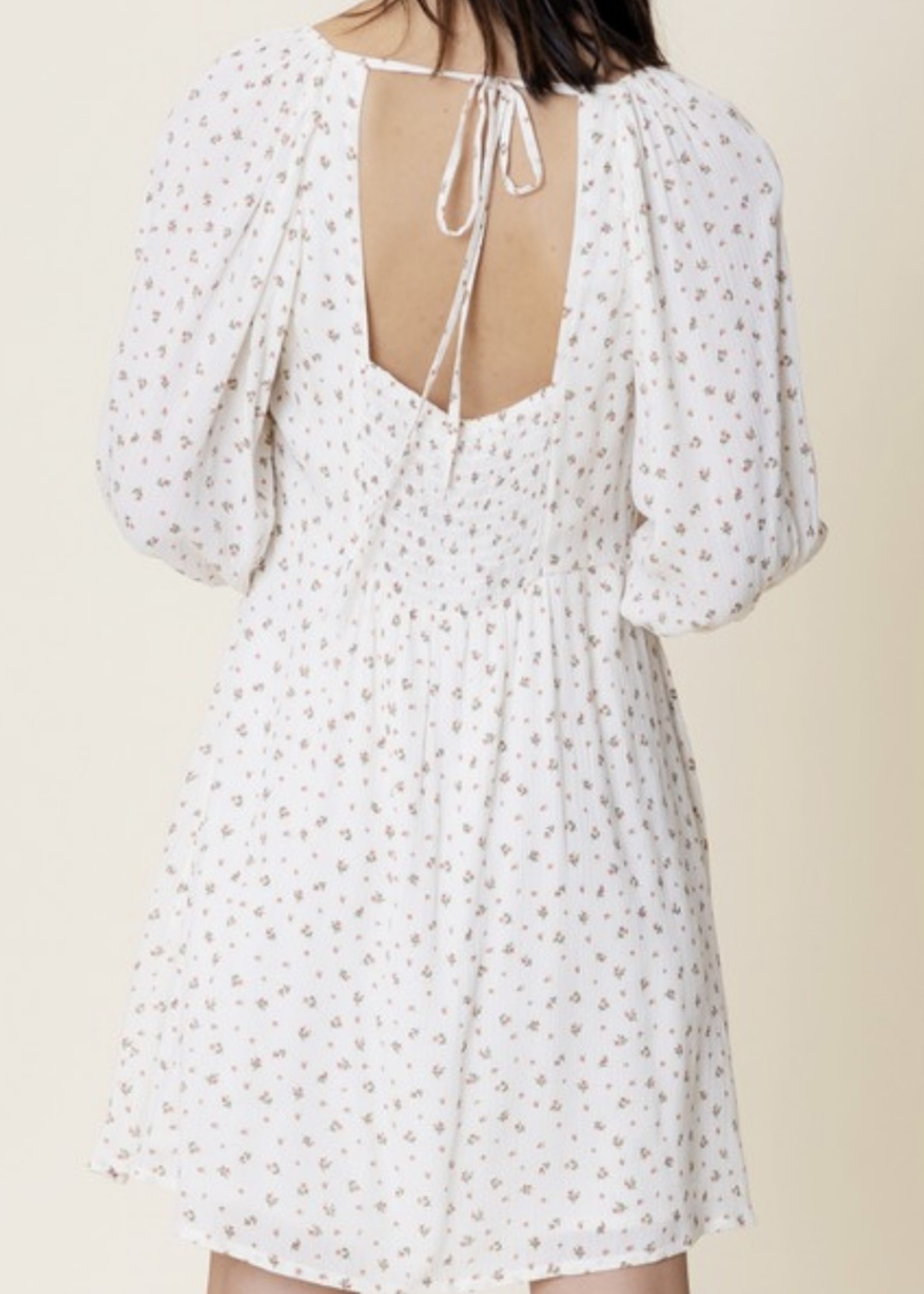 ED18575VZ Smocked Back Dress Ivory coral Olive Boutique