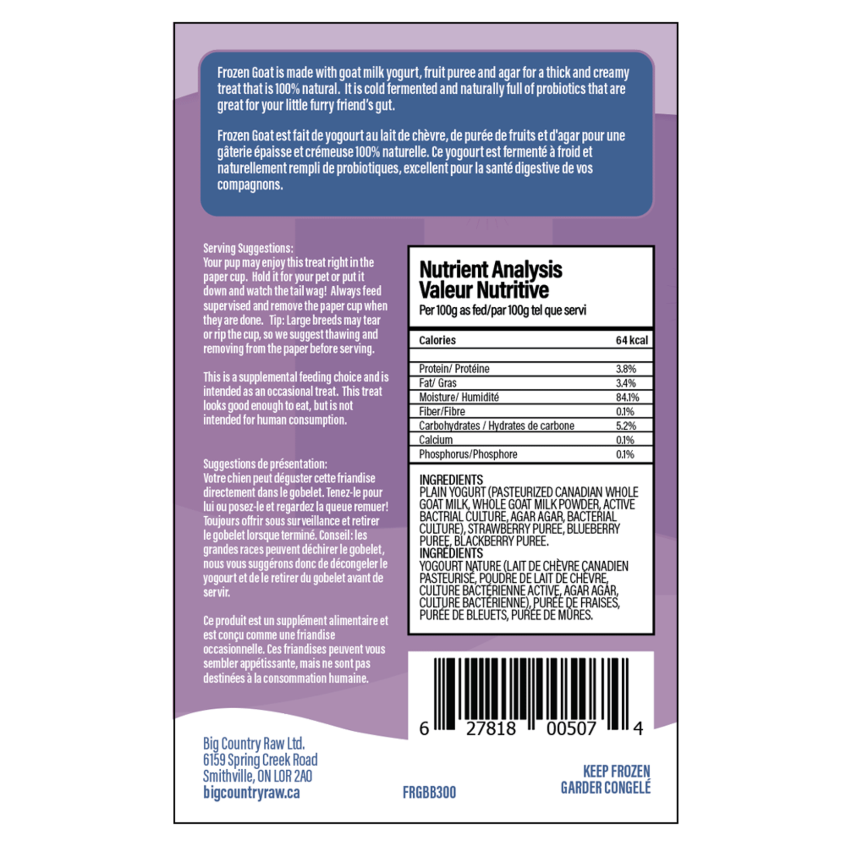 Big Country Raw FROZEN GOAT YOGURT– BillyBerry 300ml