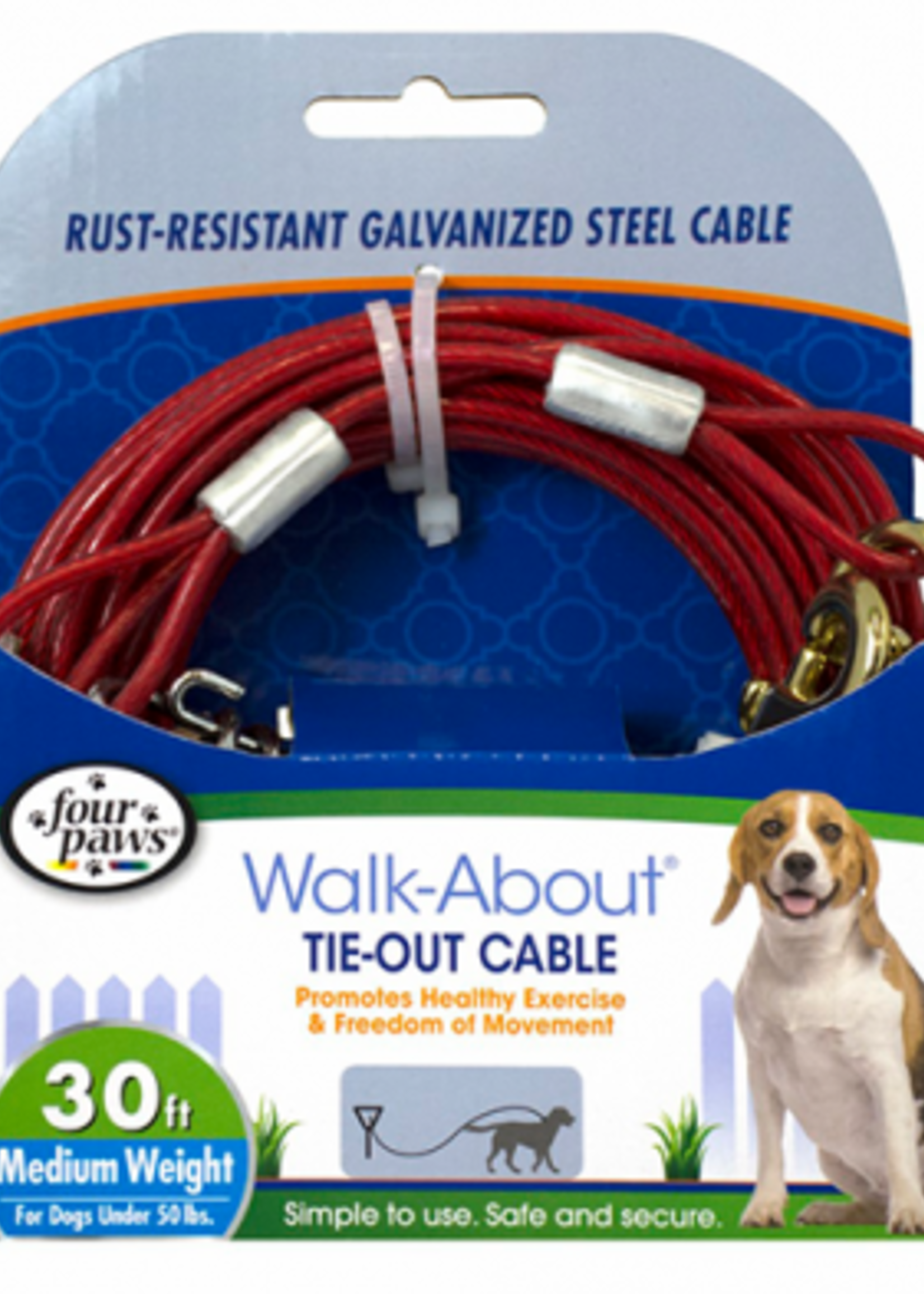 Four Paws Four Paws Tie-Out Cable Med.Red 30'
