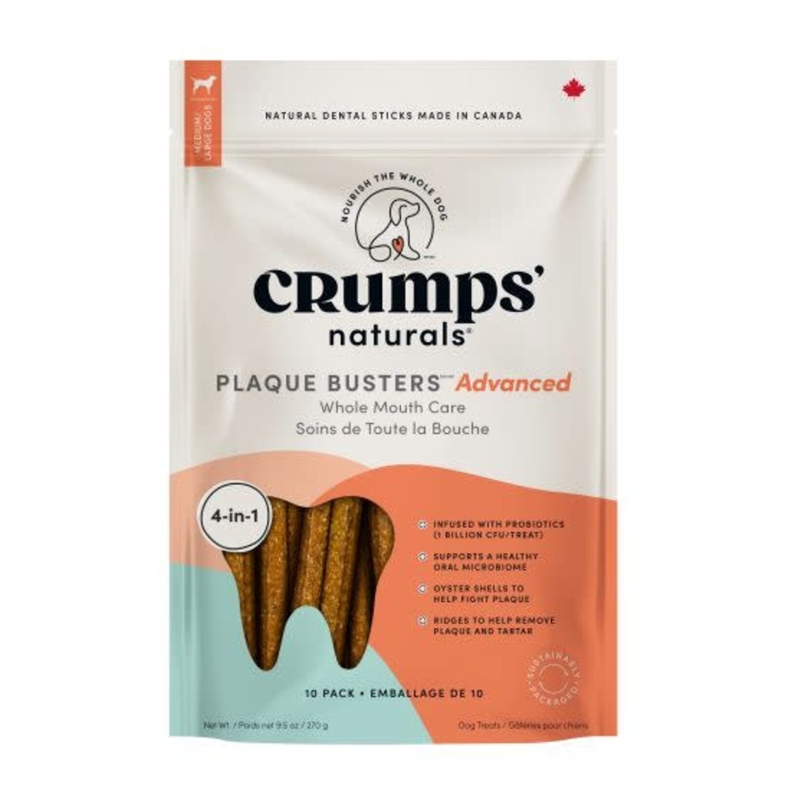 CRUMPS' NATURALS® Crumps Plaque Busters Advanced Whole Mouth Care Dental Sticks With Probiotics Dog 10pc 7in 270g