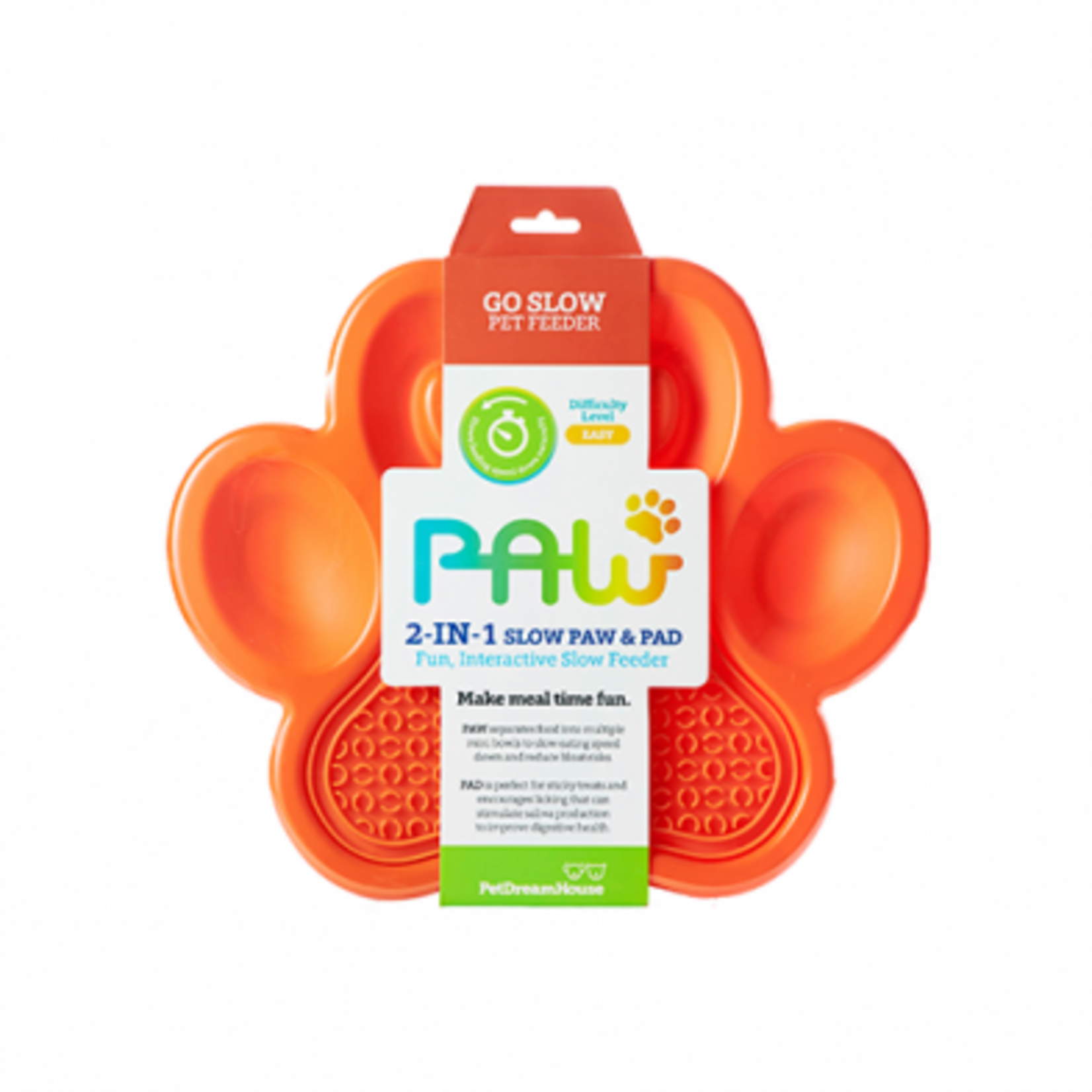 Pet Dream House PAW 2-in-1 Slow Feeder Dish & Lick Pad Orange