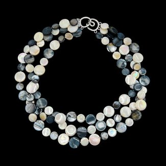 Sea Lily Sea Lily Black and White  3 Strand Mother of Pearl Necklace