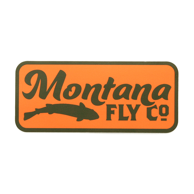 Montana Fly Company MFC Retro Fish Logo Orange Sticker 4 x 2