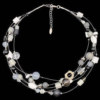 Adi-Modeschmuck Necklace 5 Strand Crystal Circle Dark Grey PMA