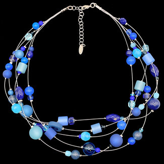 Adi-Modeschmuck Necklace 5 Strand Beads Circle Winter Marine Blue PMA