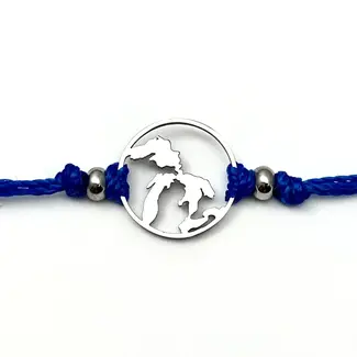 Be Inspired UP Great Lakes Outline with Blue Pull Cord Bracelet