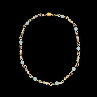 Sea Lily Sea Lily Aqua Jade with Gold Wire and Discs Necklace