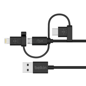 Belkin BoostCharge Universal Cable 15W (USB-A cable with USB-C,® Micro-USB and Lightning connectors) Belkin BoostCharge Universal Cable 15W (USB-A cable with USB-C,® Micro-USB and Lightning connectors)