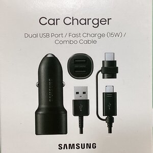Samsung Car charger dual USBA fast charging 15W with micro & USBC combo cable