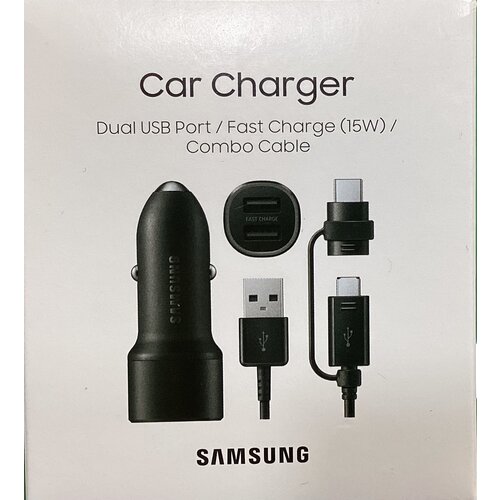 Samsung Car charger dual USBA fast charging 15W with micro & USBC combo cable