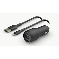BOOST↑CHARGE™ Dual USB-A Car Charger 24W + USB-A to Lightning Cable