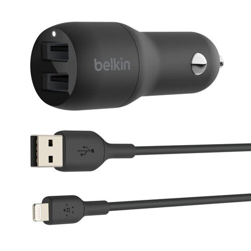 Belkin BoostCharge Dual USB-A Car Charger 24W + USB-A to Lightning Belkin BoostCharge Dual USB-A Car Charger 24W + USB-A to Lightning