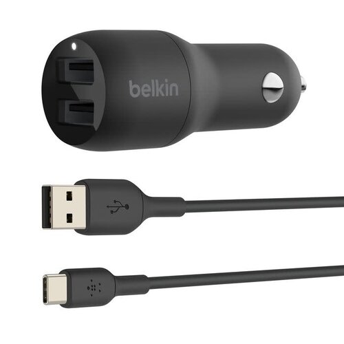 Belkin BoostCharge Dual USB-A Car Charger 24W + USB-A to USB-C Cable Belkin BoostCharge Dual USB-A Car Charger 24W + USB-A to USB-C Cable