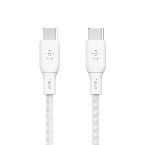 Belkin BoostCharge Braided USB-C to USB-C Cable 100W 2M White