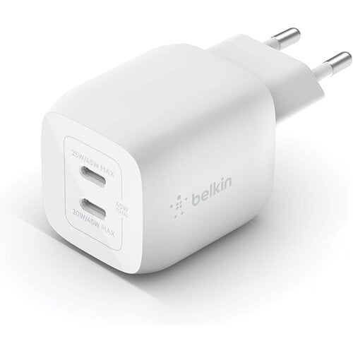 Belkin BoostCharge Pro Dual USB-C GaN Wall Charger with PPS 45W White