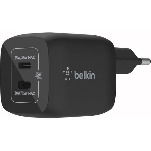 Belkin BoostCharge Pro Dual USB-C GaN Wall Charger with PPS 45W Black