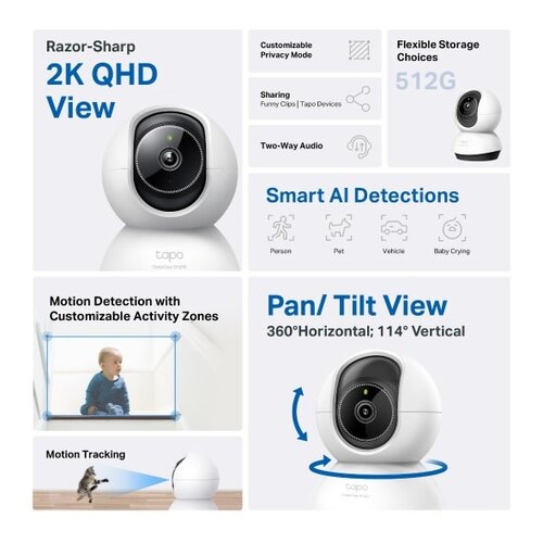 TP-Link Pan/Tilt AI Home Security Wi-Fi Camera 2K