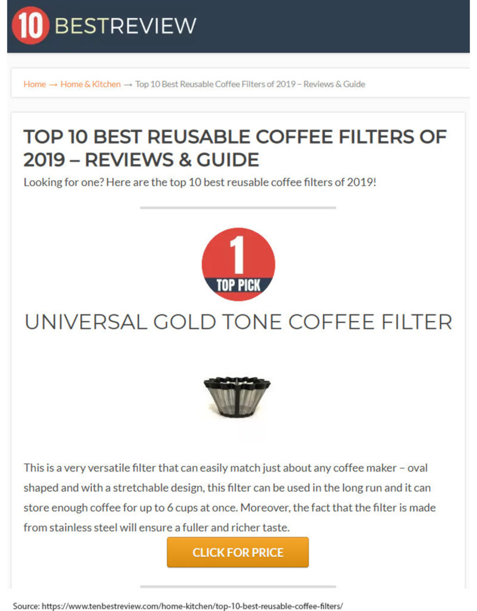 FILTRE À CAFÉ OVALE RÉUTILISABLE (6 à 12 tasses)