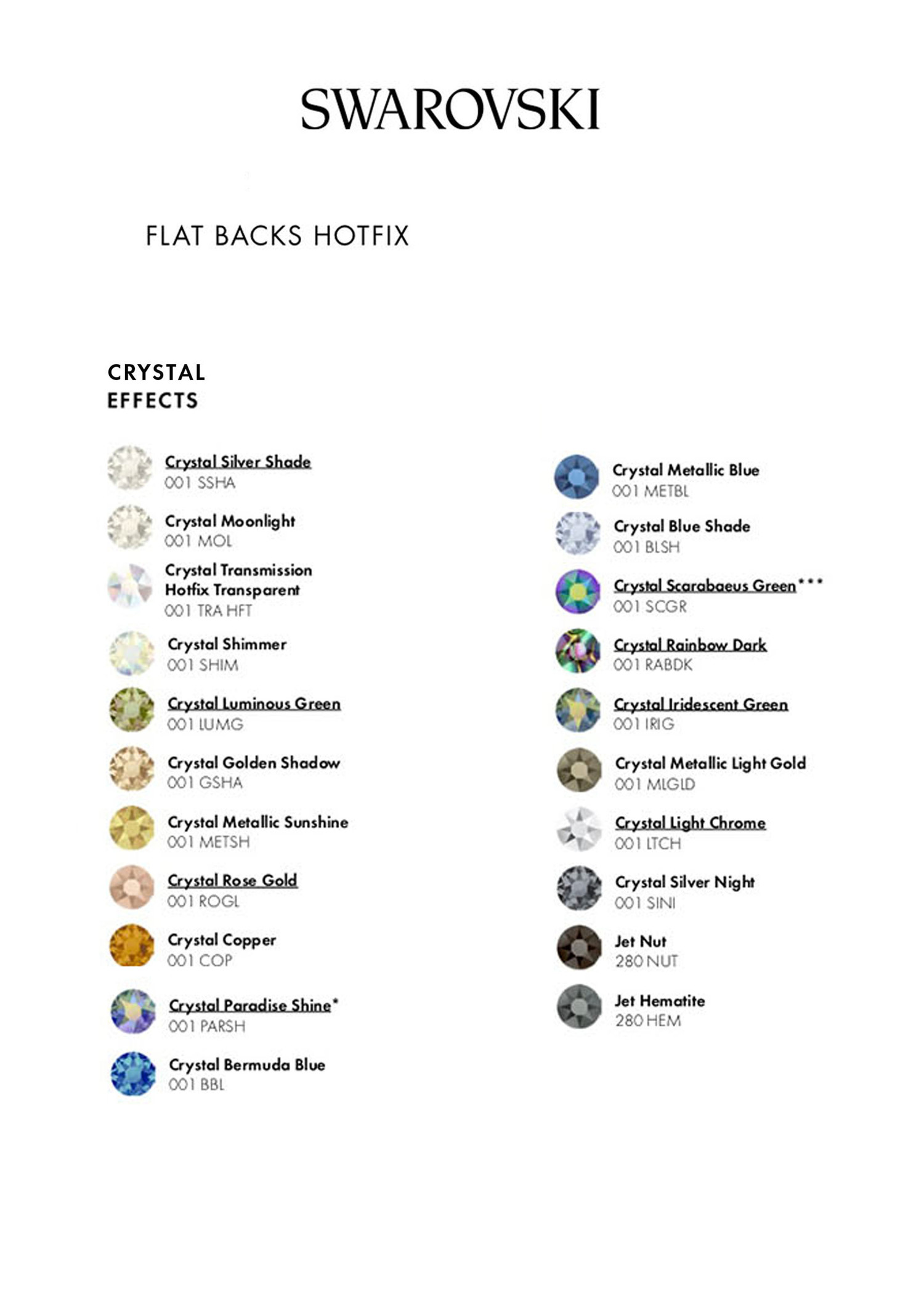 Swarovski Crystal Flatback Size Chart