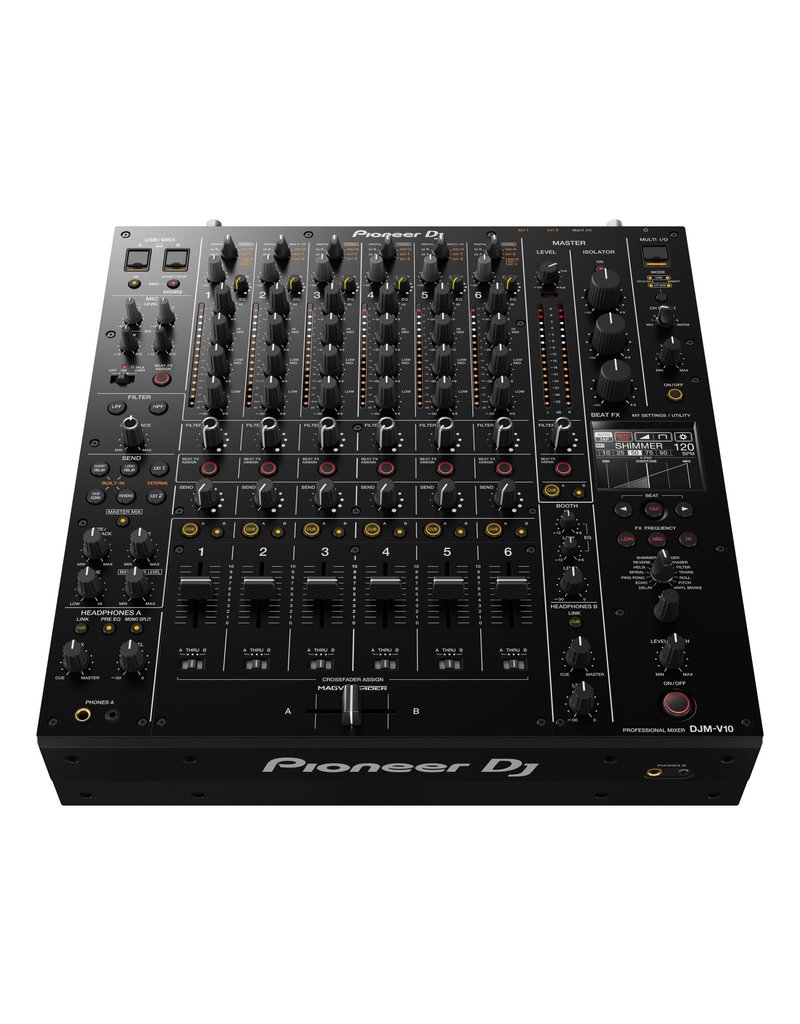 DJM-V10: 6-channel Digital DJ Mixer with Analog and Digital I/O, Pro DJ Link, Dedicated Filter and Compressor Per Channel, Dual USB, Dual Headphone Outs, and Booth EQ - Pioneer DJ
