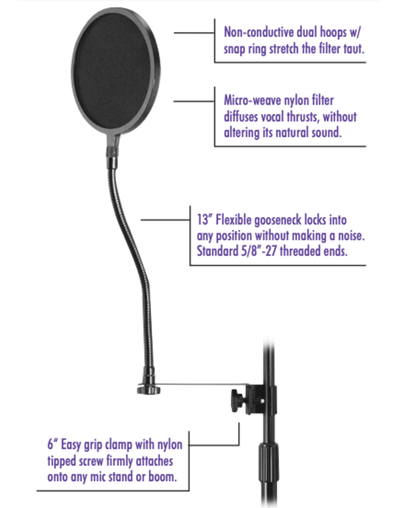 On-Stage On-Stage 6" Pop Blocker w/ Clamp and Gooseneck ASVS6-GB