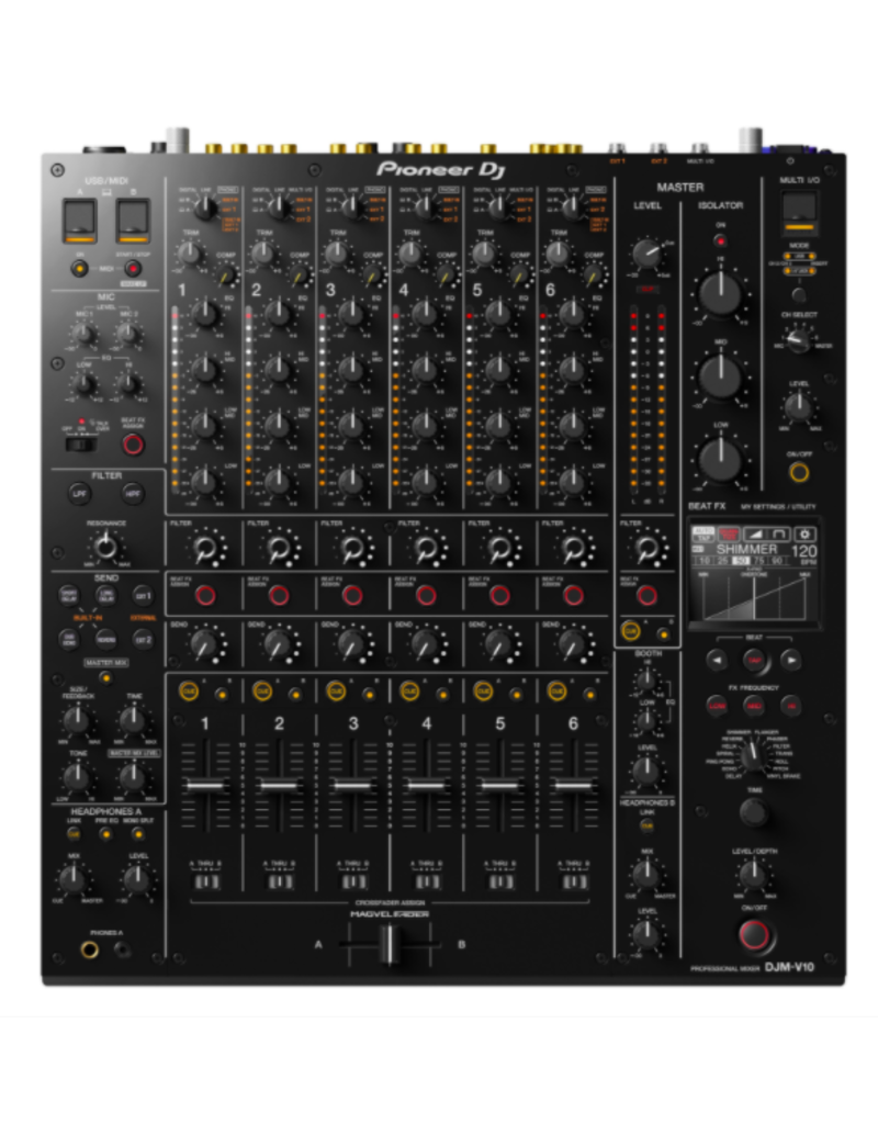 DJM-V10: 6-channel Digital DJ Mixer with Analog and Digital I/O, Pro DJ Link, Dedicated Filter and Compressor Per Channel, Dual USB, Dual Headphone Outs, and Booth EQ - Pioneer DJ