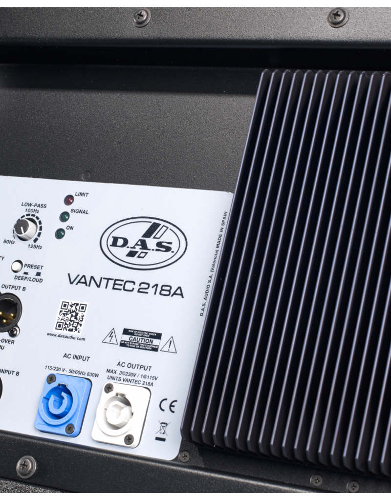 DAS Audio *PRE-ORDER* DAS Audio VANTEC-218A Dual 18 inch 4000W Powered Vertical Compact Long Excursion Subwoofer