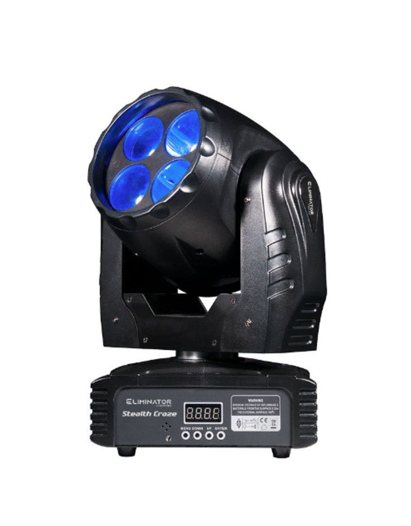 Eliminator Eliminator Lighting Stealth Craze Moving Head 4 x 10w White LEDs with 3 Colors