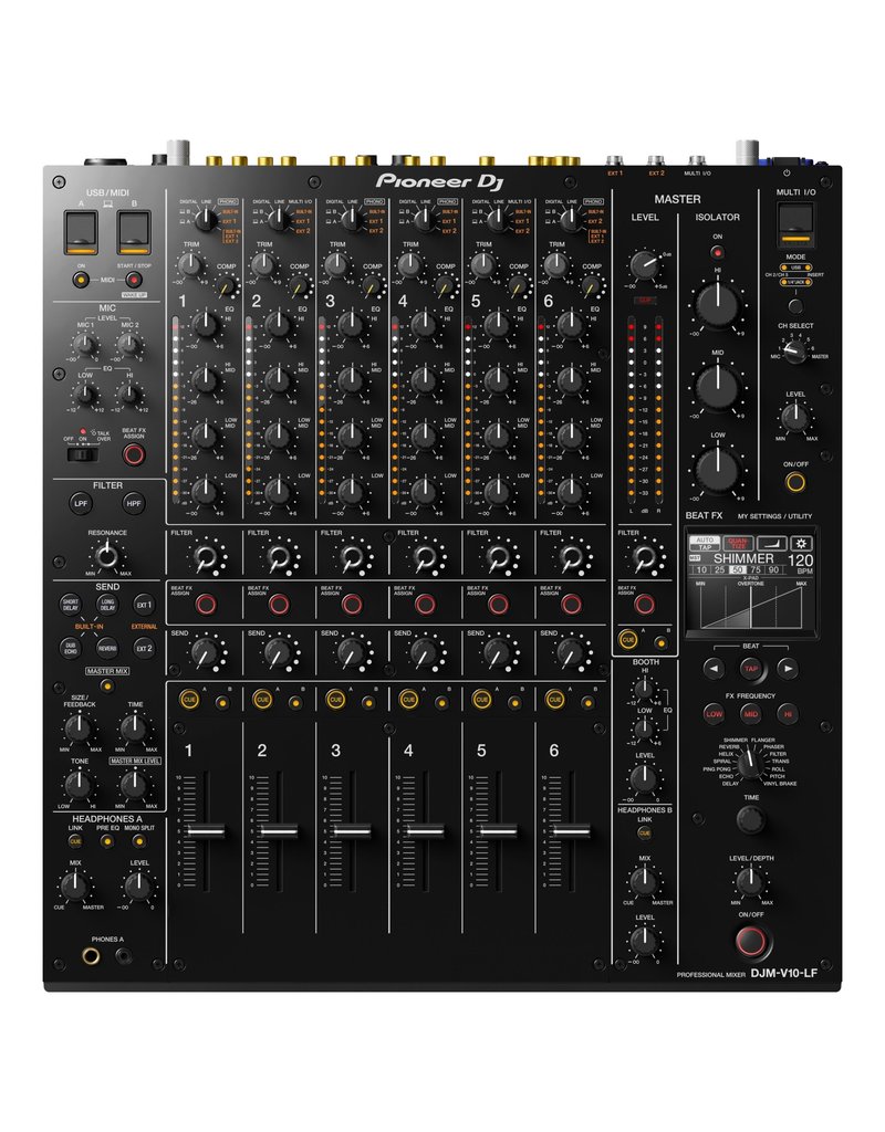 DJM-V10-LF: 6-channel Digital DJ Mixer with Analog and Digital I/O, Pro DJ Link, Dedicated Filter and Compressor Per Channel, Dual USB, Dual Headphone Outs, and Booth EQ - Long Fader - Pioneer DJ